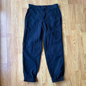 GAP women’s black cotton blend jogger pants casual button pockets stretch sz XS